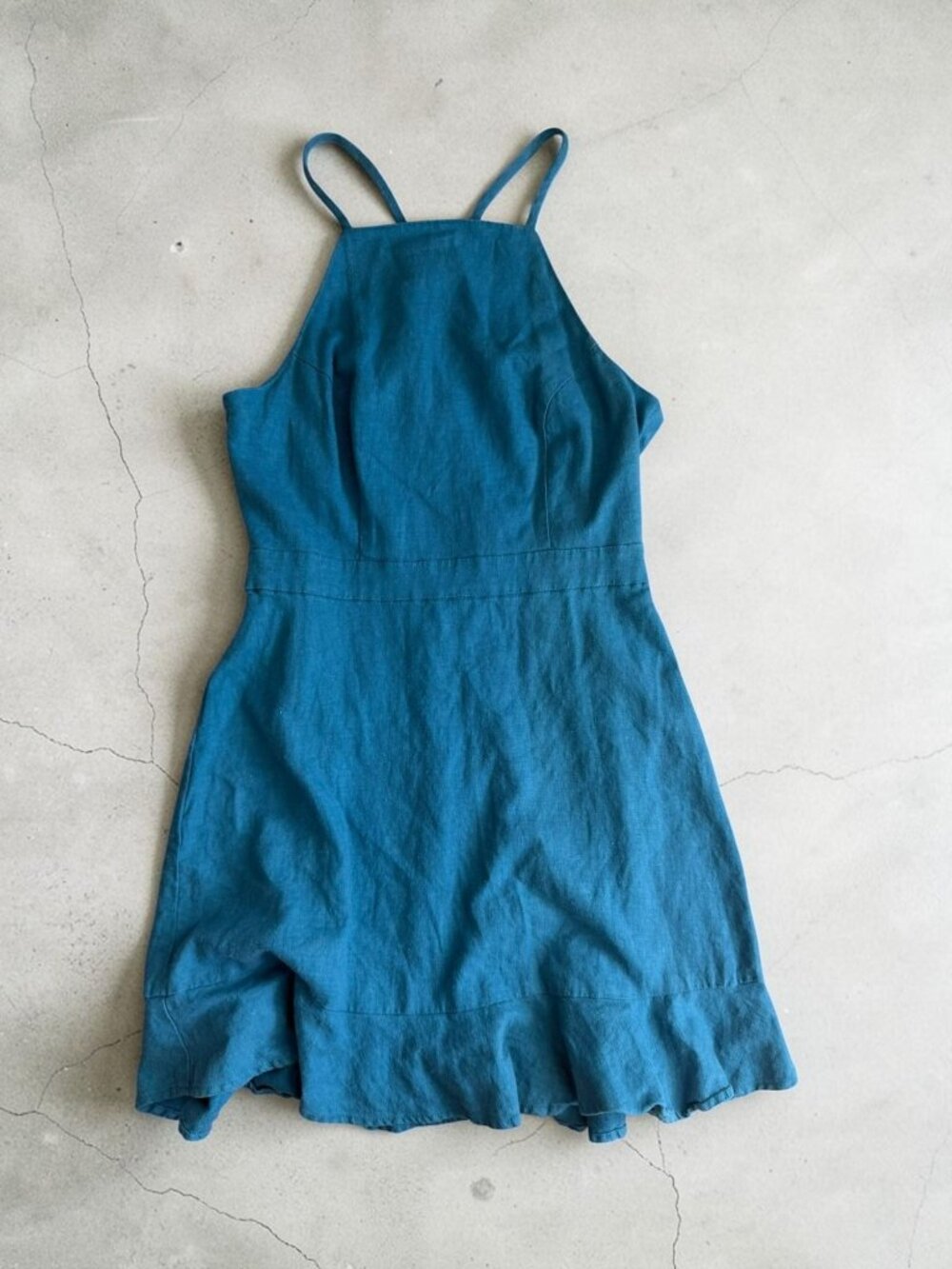 BCBGENERATION Blue High Neck Linen Blend Skater Dress Size 2